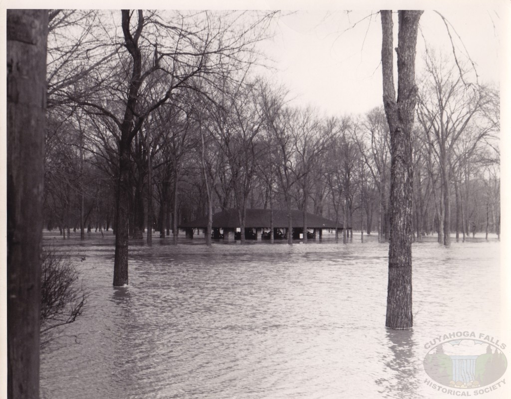 Flooding of Water Works Park - Main Shelter House. January 23, 1959