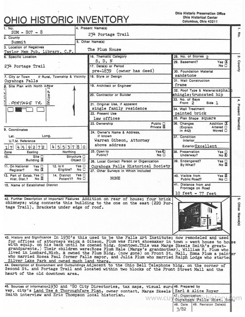 1982 Historic House Registers